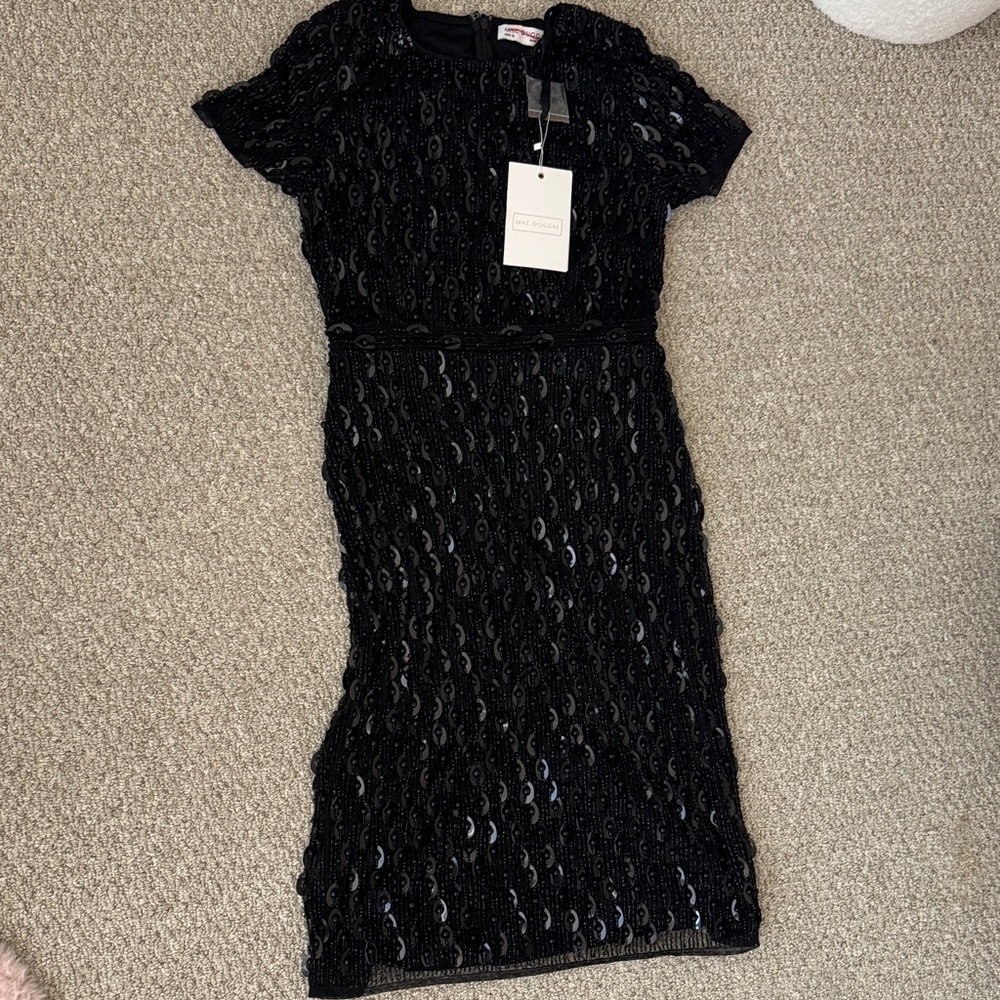 NWT Mac Duggal Black High Neck Short Sleeve Embellished Dress - size 10 - Picture 4 of 12